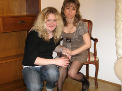 Naughty blonde babe doing a mature lesbian