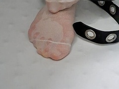 Foot fetish wet socks in the shower