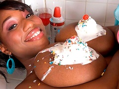 Black ebony model Janet Jade shows off her sweet tight holes