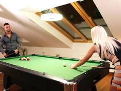 MILF bombshell blonde missionary fucked on the pool table