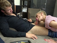 The warm feel of such a young dick in her mouth grants auntie the best time