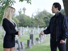 Blind folded widow is in for a spicy sexual surprise