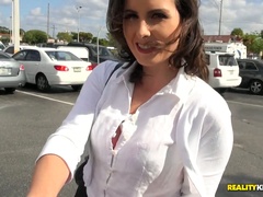 Beautiful brunette babe picked up on the parking lot and brought home for sex