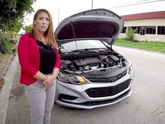 Janet slams her pussy down on a mechanics cock in his garage - BangRoadsideXxx