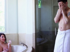 Side fucked by the stepson after a nice bathroom teaser