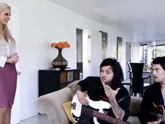 Really wild rock singer Nina Elle enjoys fucking with two dudes from her band