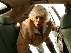 Hussy granny is sucking dick deepthroat before getting her hairy clam toy fucked