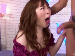 Hardcore blowjob and deep throat from a Japanese brunette MILF