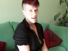 Hairy gig breasted housewife getting wet